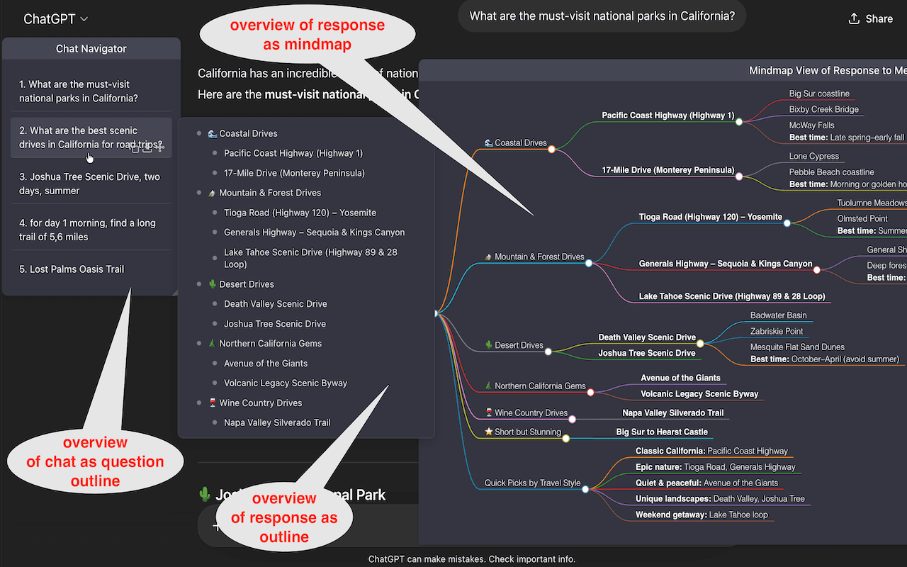 Overview of AI Chat Navigator with panel architecture annotations